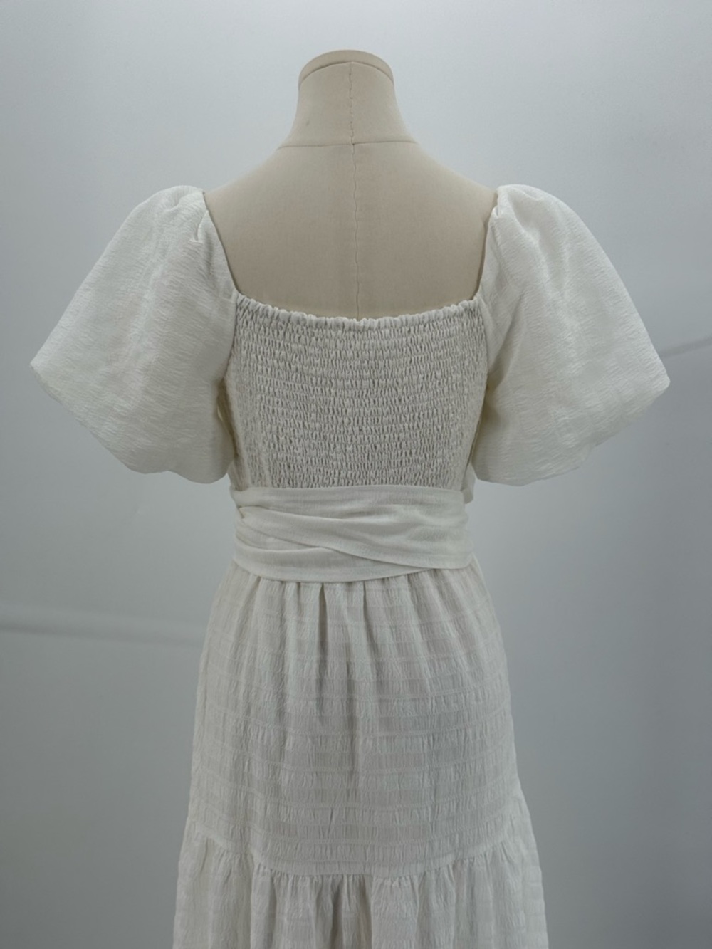 ASTR The Label White Puff Sleeve Midi Romantic Tiered Summer Dress, Square Neck - Picture 9 of 16